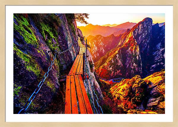 Mount Hua Plank Walk At Sunset