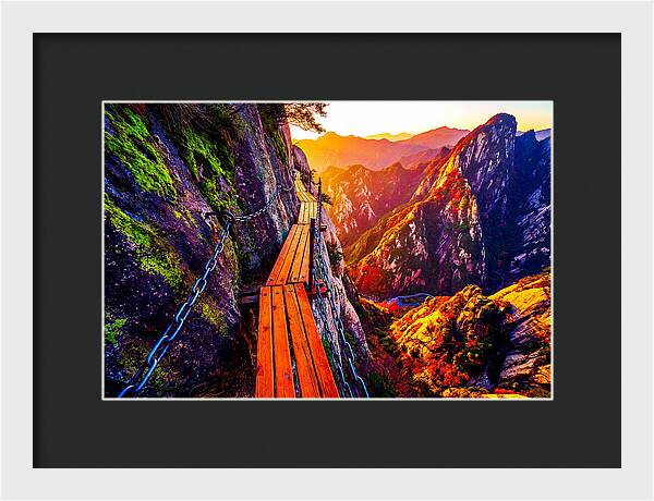 Mount Hua Plank Walk At Sunset