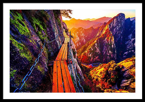 Mount Hua Plank Walk At Sunset