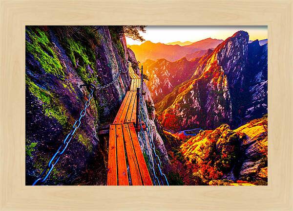 Mount Hua Plank Walk At Sunset