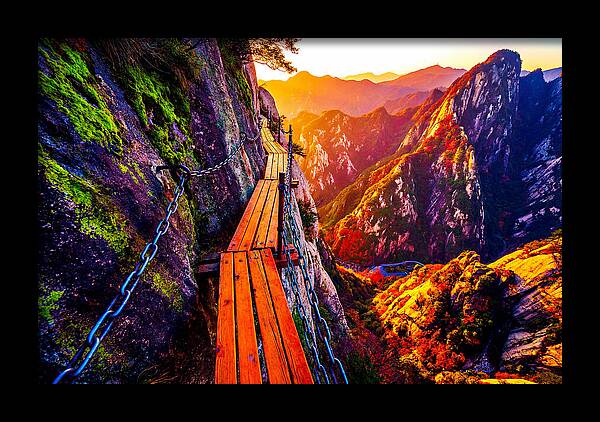 Mount Hua Plank Walk At Sunset