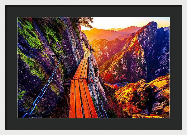 Mount Hua Plank Walk At Sunset