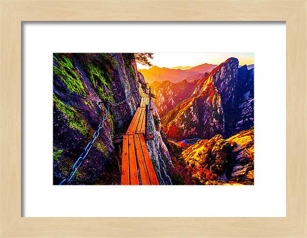 Mount Hua Plank Walk At Sunset