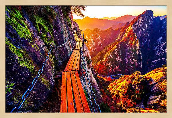 Mount Hua Plank Walk At Sunset