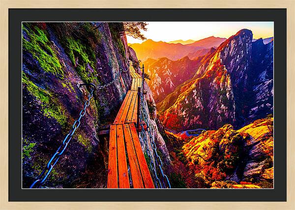 Mount Hua Plank Walk At Sunset