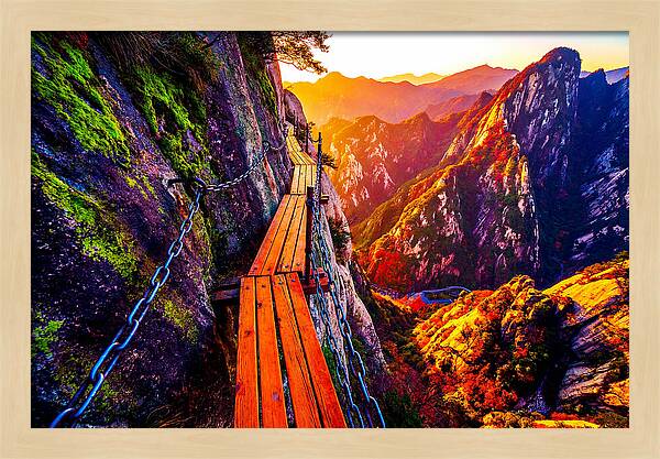Mount Hua Plank Walk At Sunset