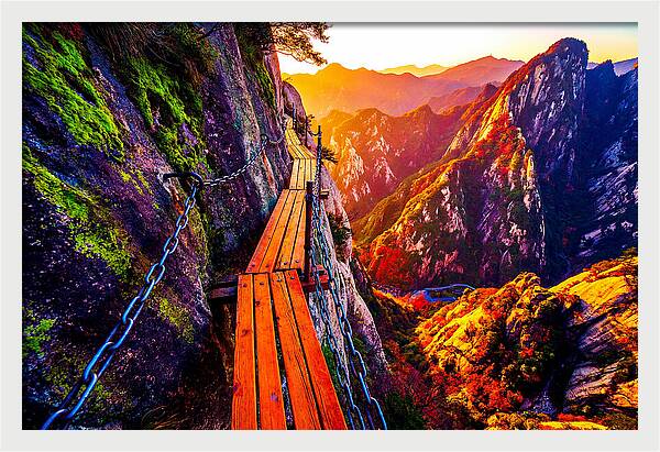 Mount Hua Plank Walk At Sunset