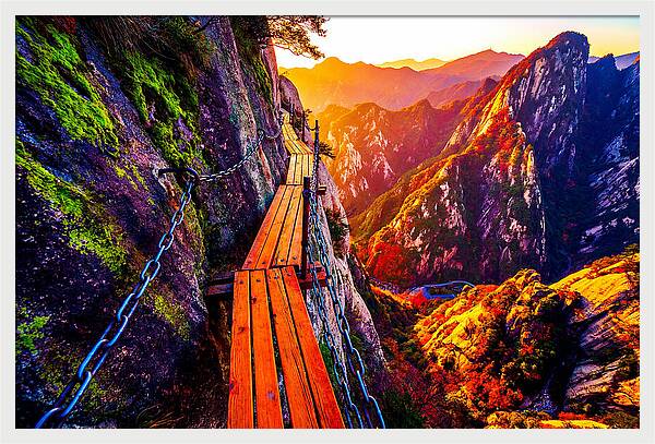 Mount Hua Plank Walk At Sunset