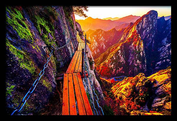 Mount Hua Plank Walk At Sunset