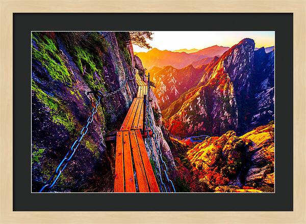 Mount Hua Plank Walk At Sunset
