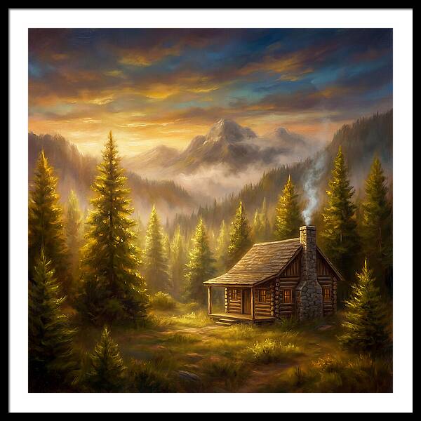 Mountain Cabin At Dusk