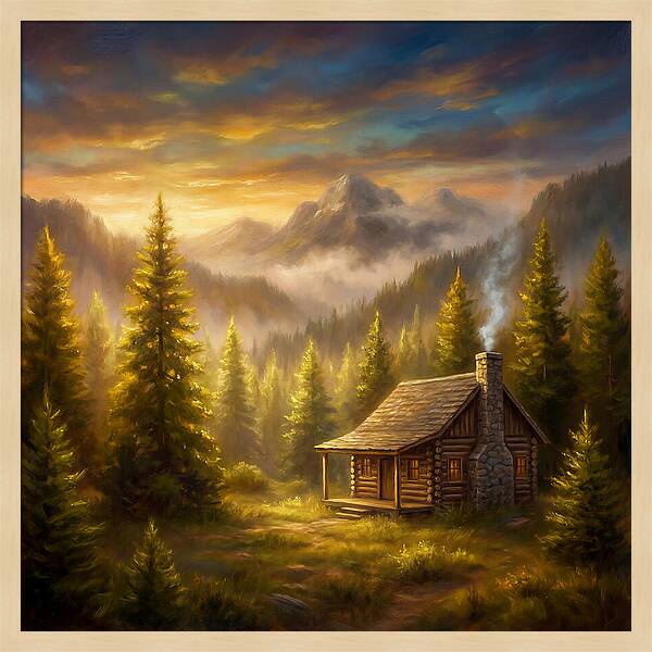 Mountain Cabin At Dusk