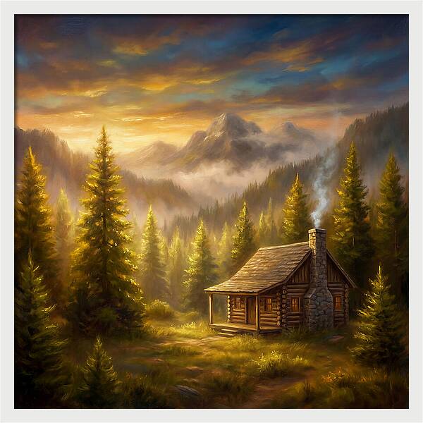 Mountain Cabin At Dusk
