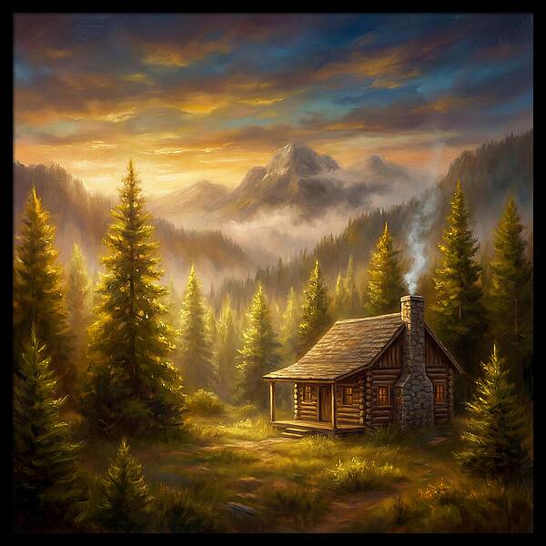 Mountain Cabin At Dusk