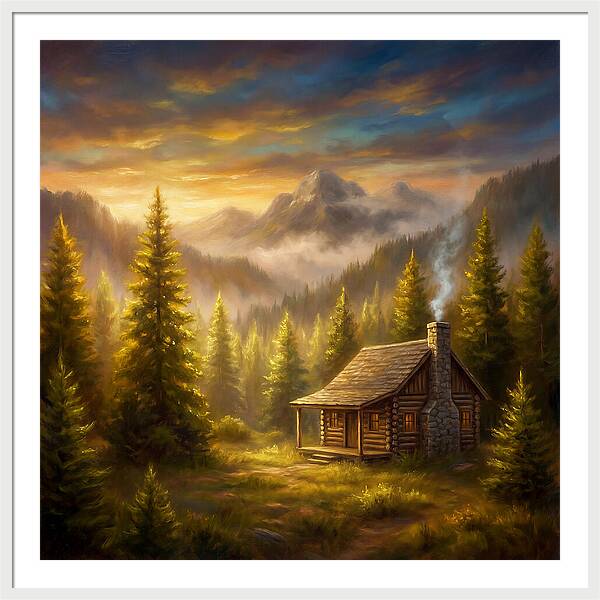 Mountain Cabin At Dusk