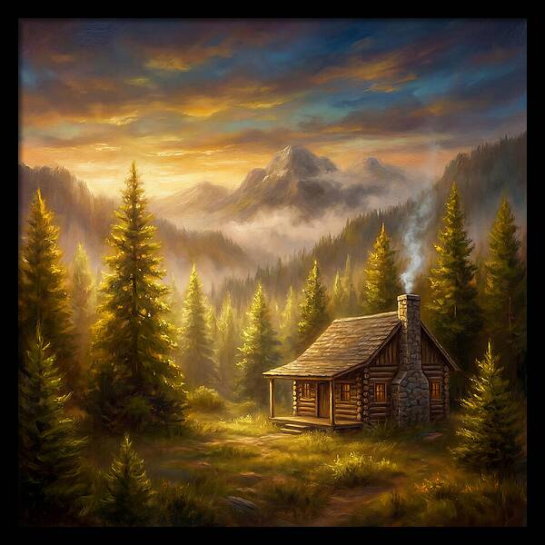 Mountain Cabin At Dusk