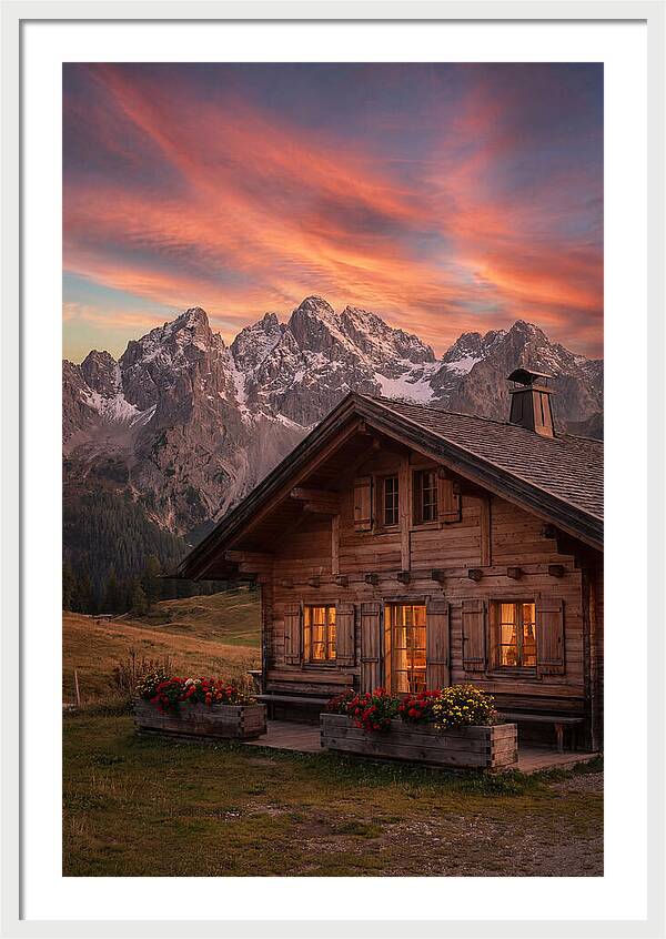 Mountain Chalet At Sunset