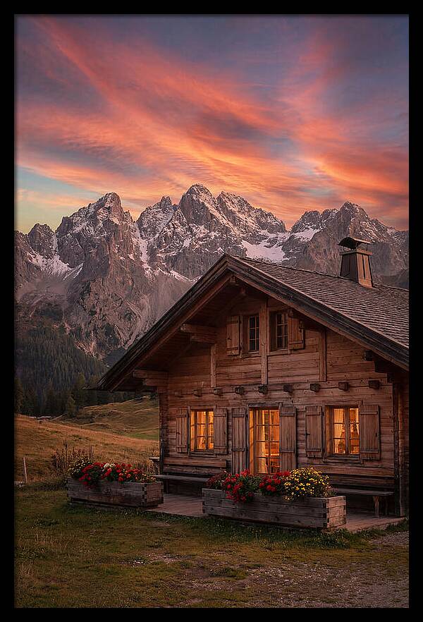 Mountain Chalet At Sunset
