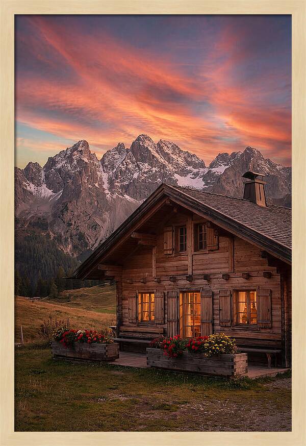 Mountain Chalet At Sunset