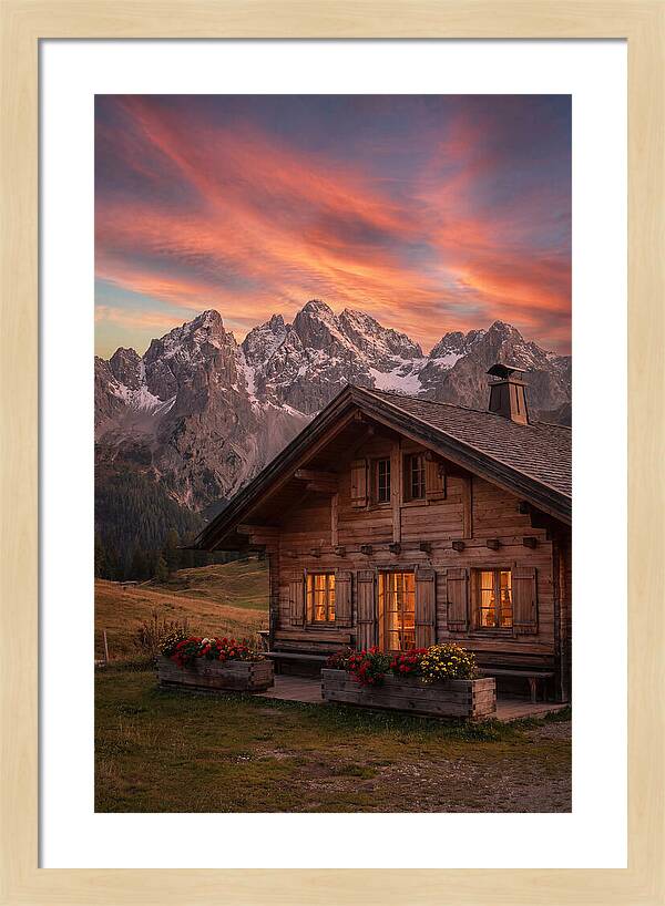 Mountain Chalet At Sunset