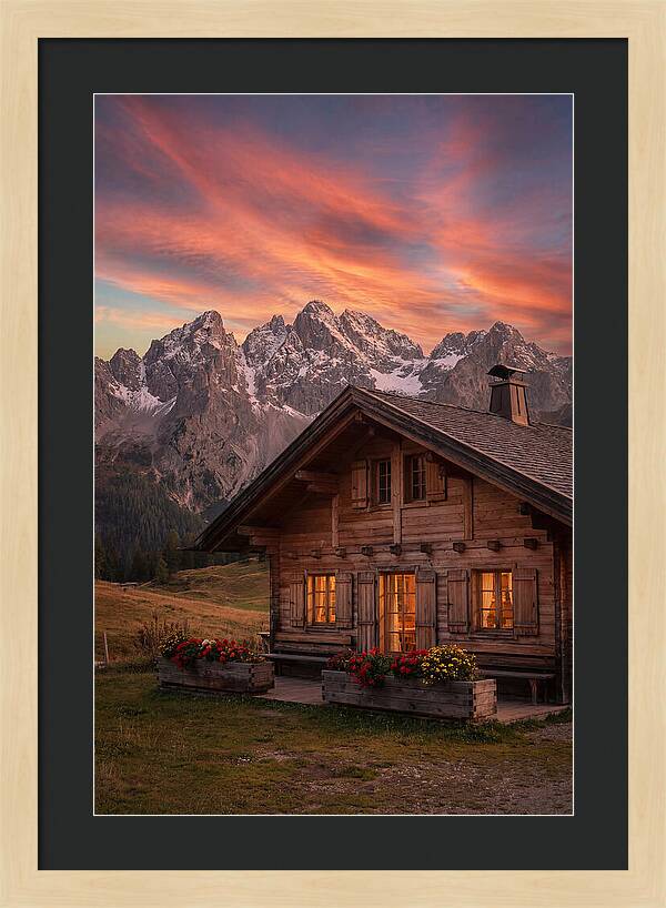 Mountain Chalet At Sunset