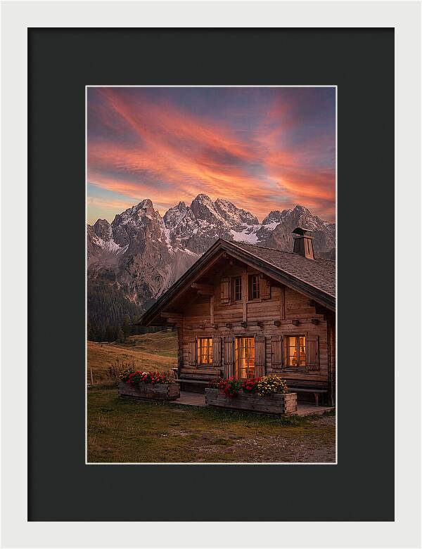 Mountain Chalet At Sunset