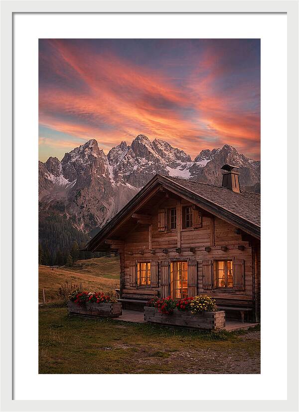 Mountain Chalet At Sunset