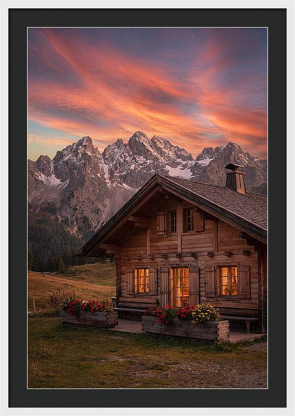 Mountain Chalet At Sunset