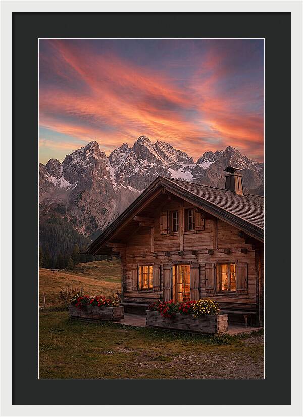Mountain Chalet At Sunset
