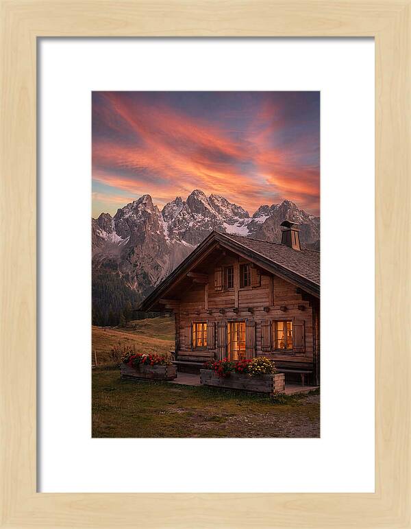 Mountain Chalet At Sunset