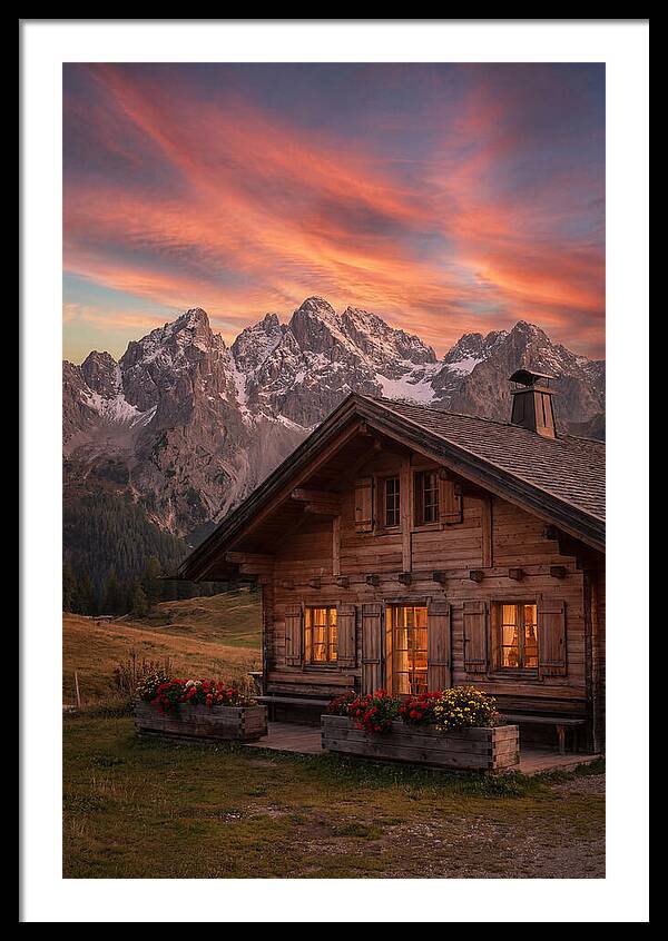 Mountain Chalet At Sunset