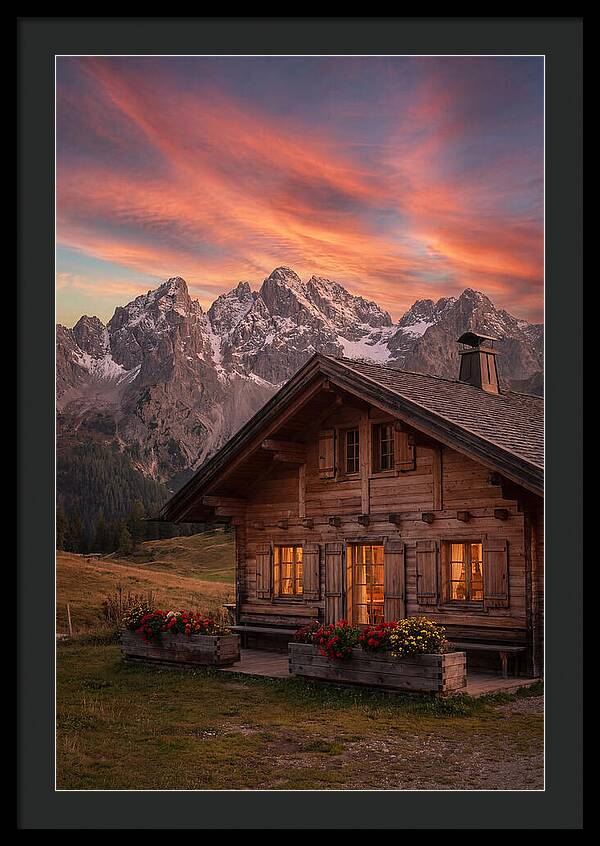 Mountain Chalet At Sunset