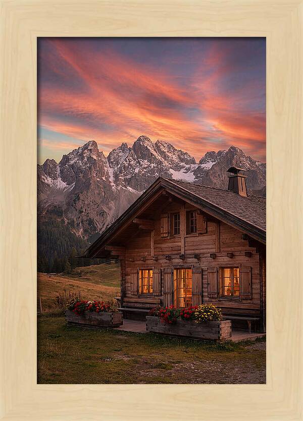 Mountain Chalet At Sunset