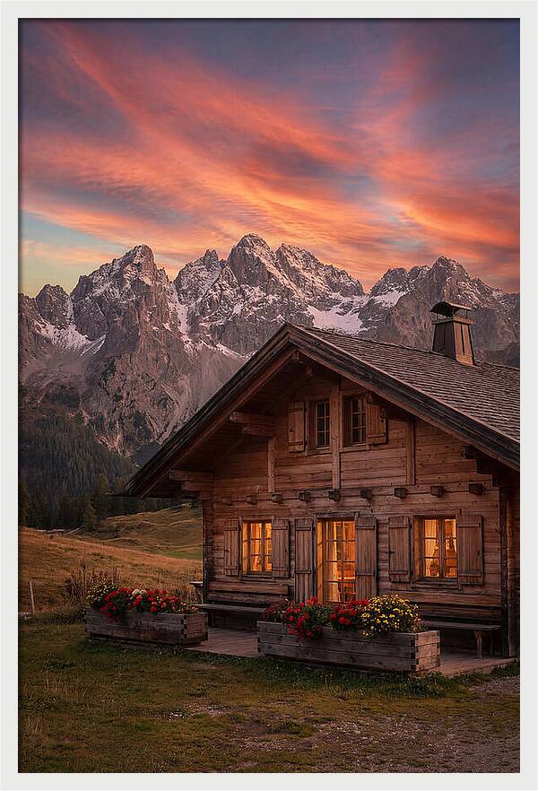 Mountain Chalet At Sunset