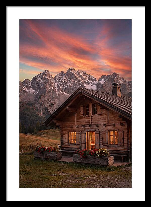 Mountain Chalet At Sunset