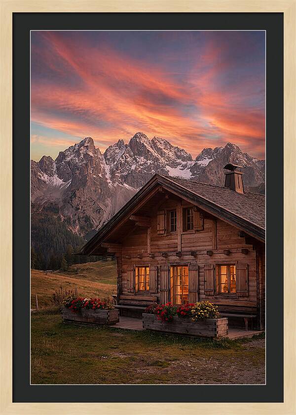 Mountain Chalet At Sunset