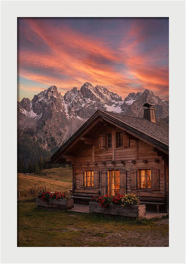Mountain Chalet At Sunset