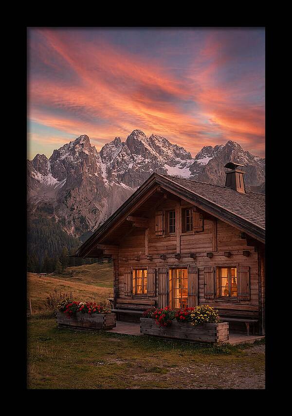 Mountain Chalet At Sunset