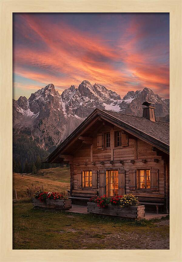 Mountain Chalet At Sunset