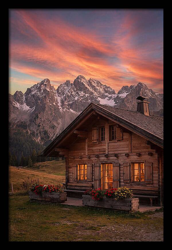 Mountain Chalet At Sunset