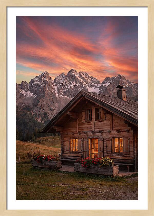 Mountain Chalet At Sunset