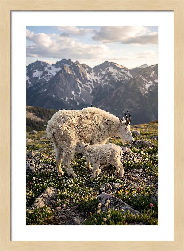 Mountain Goat And Kid In Nature