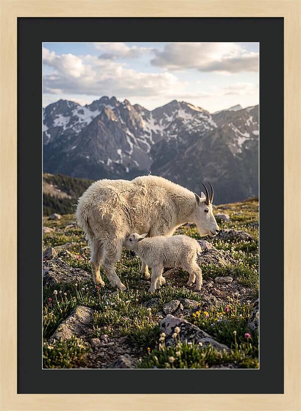 Mountain Goat And Kid In Nature