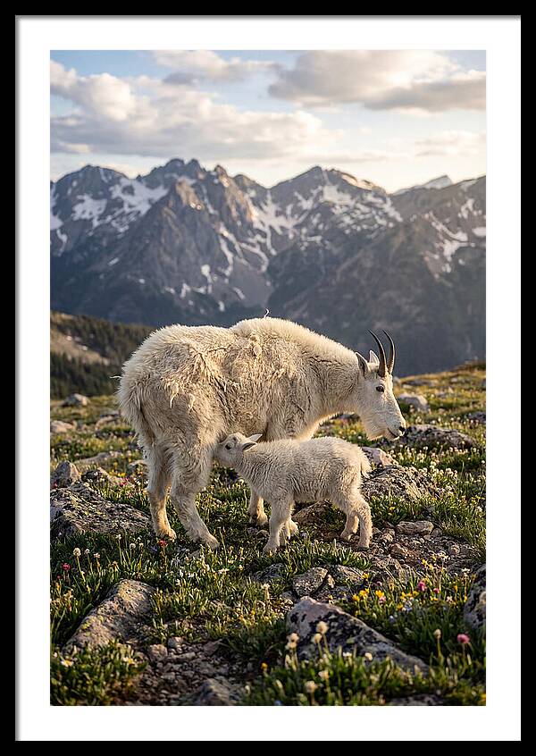 Mountain Goat And Kid In Nature
