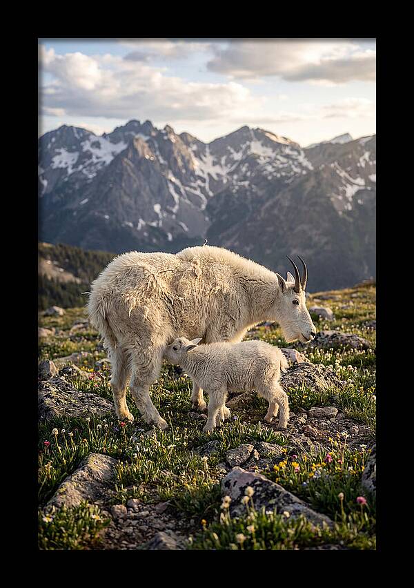 Mountain Goat And Kid In Nature