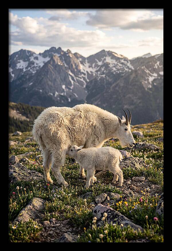 Mountain Goat And Kid In Nature
