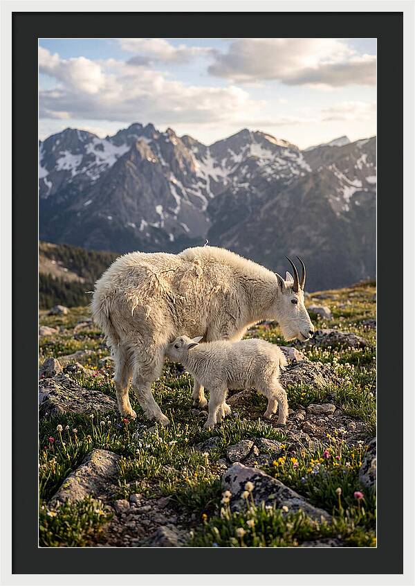 Mountain Goat And Kid In Nature