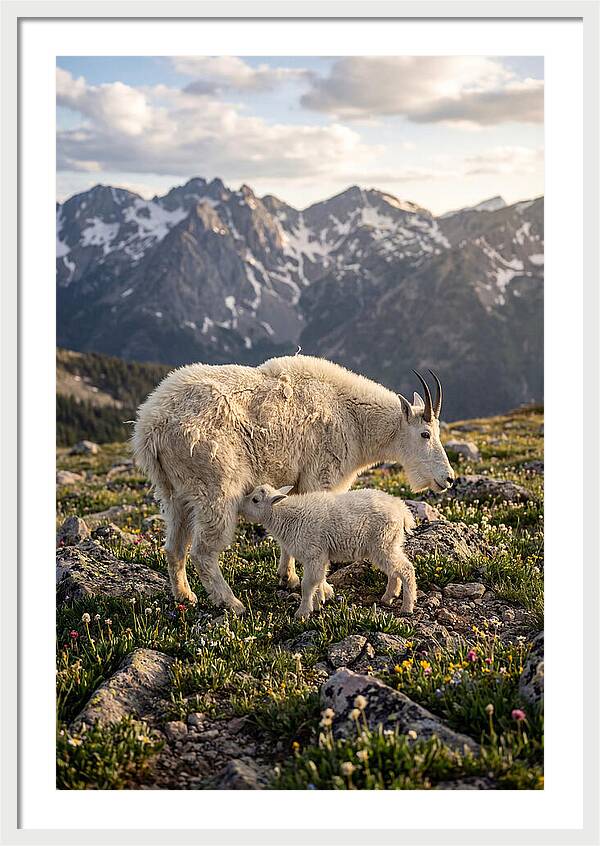 Mountain Goat And Kid In Nature