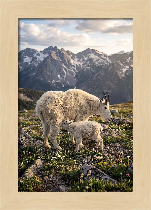 Mountain Goat And Kid In Nature