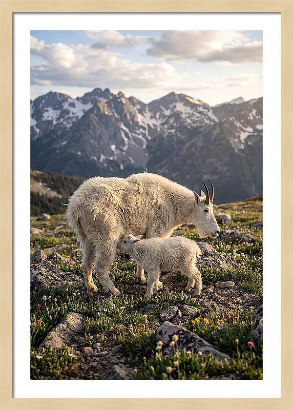 Mountain Goat And Kid In Nature